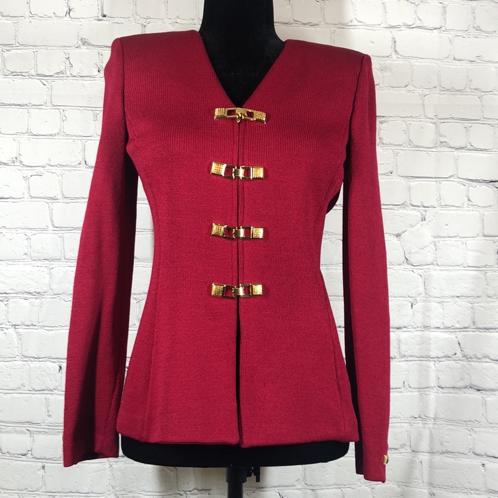 St. John Red Knit Jacket with Gold Hardware